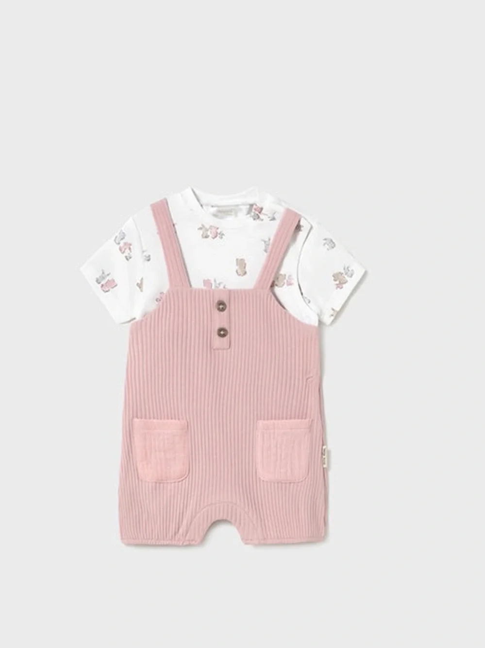 Mayoral Pink Ribbed Baby Overall Romper